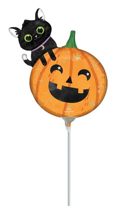14" Halloween Pumpkin with Cat (requires heat-sealing) Foil Balloon