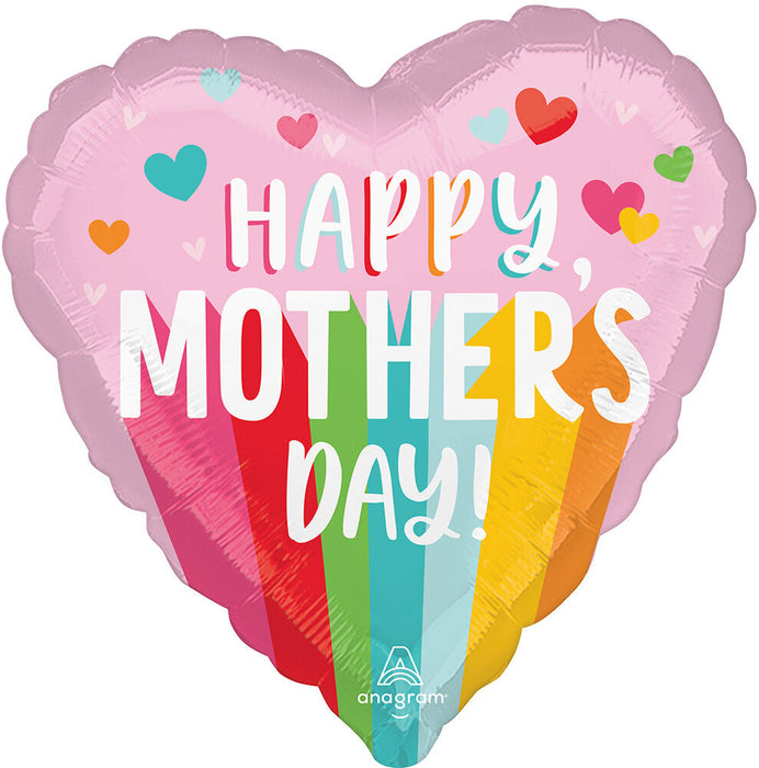 Happy Mother's Day Bright Stripes Heart 18" Foil Balloon (5/Pk)