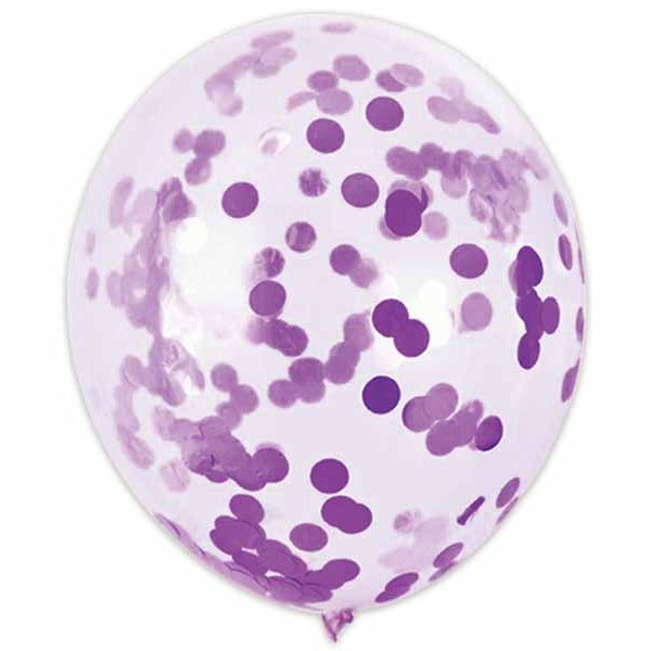 12-Inch Purple Confetti Print Latex Balloons, 6 Pack