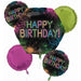 Let's Glow Crazy Happy Birthday Foil Balloon Bouquet
