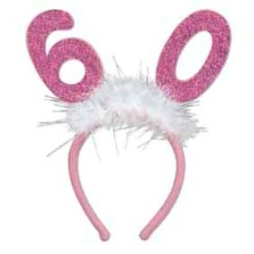 60th Birthday Glittered Bopper Headband with Marabou