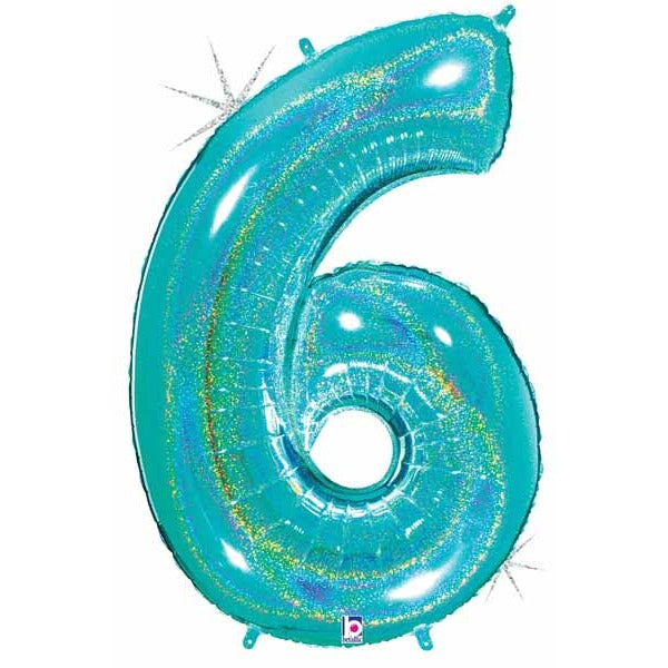 Megaloon Number 6 Holographic Balloon, 40 Inch
