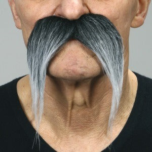 Grey Long Western Self-Adhesive Moustache
