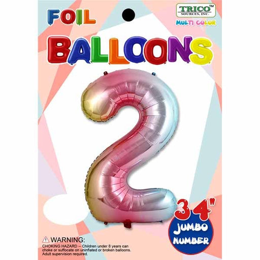 34-Inch Rainbow Number 2 Foil Balloon