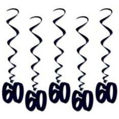 Black Number 60 Hanging Whirls, 5 Pack