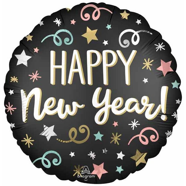 CONFETTI HNY SATIN 18" RND SL S40 PKG