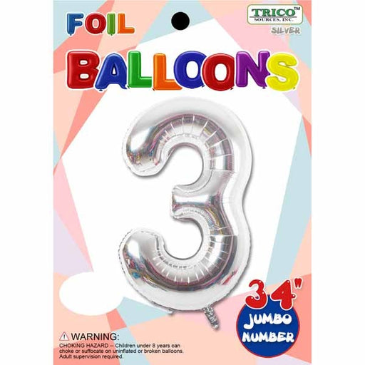 34-Inch Silver Number 3 Foil Balloon