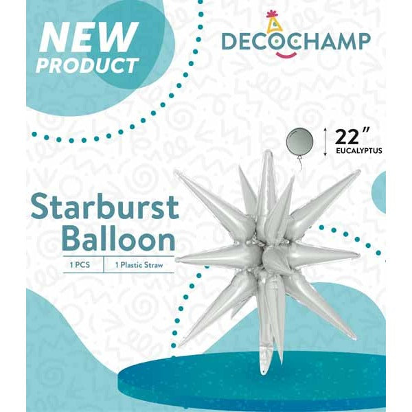 Decochamp 22-Inch Eucalyptus Grey Starburst Foil Balloon