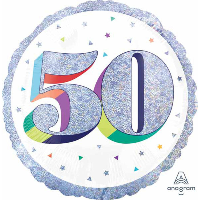 Ballon holographique scintillant Bday 50. — Shimmer & Confetti