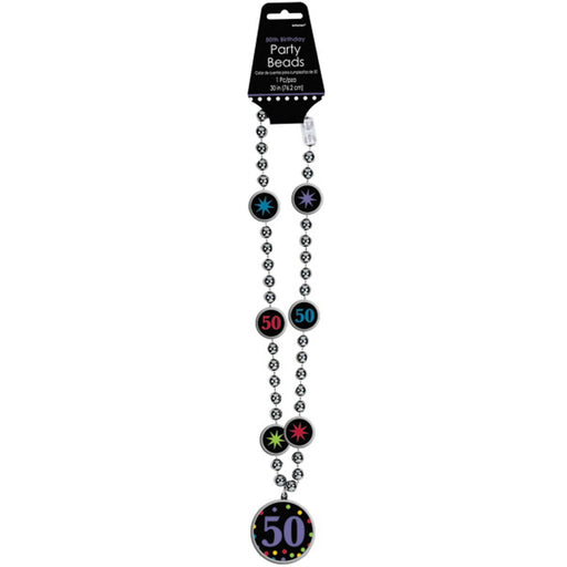 "50Th Birthday Celebration Necklace With Beads & Medallion"