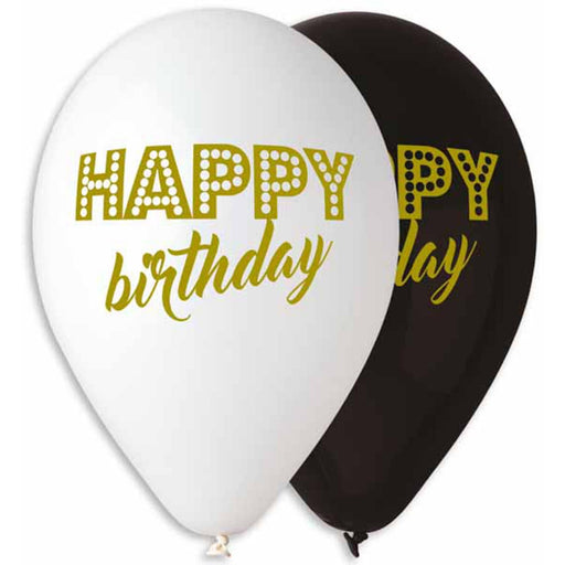 50 Pack Gemar 13" Happy Birthday Gold Print Balloons