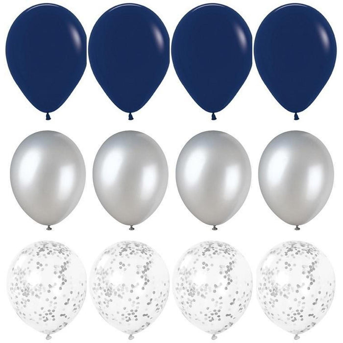 50 Pack Navy Balloon Display with Silver Confetti Balloons