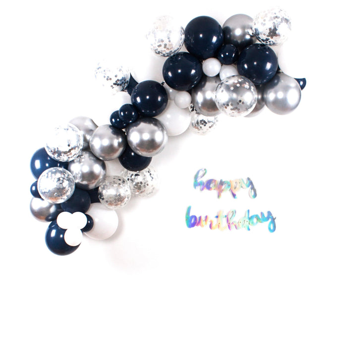 50 Pack Navy Balloon Display with Silver Confetti Balloons