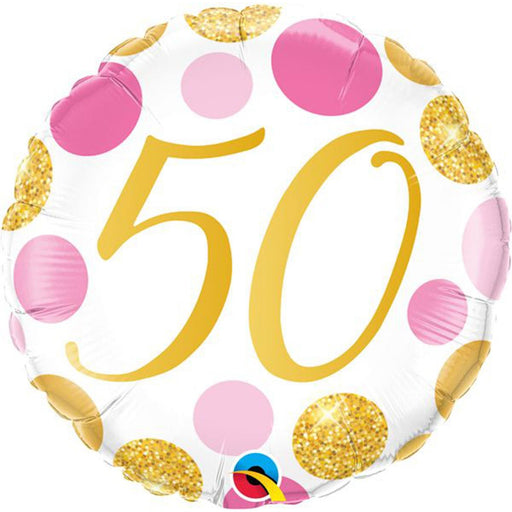"50 Pink & Gold Dot Round Balloon Package - 18 Inches"