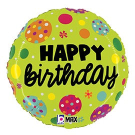 Happy Birthday Polka Dots 18-Inch Round Foil Balloon