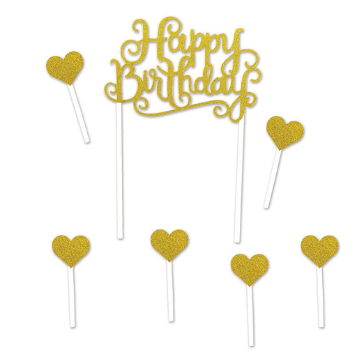 Happy Birthday Cake Topper Gilded Gold Elegance (3/Pk)