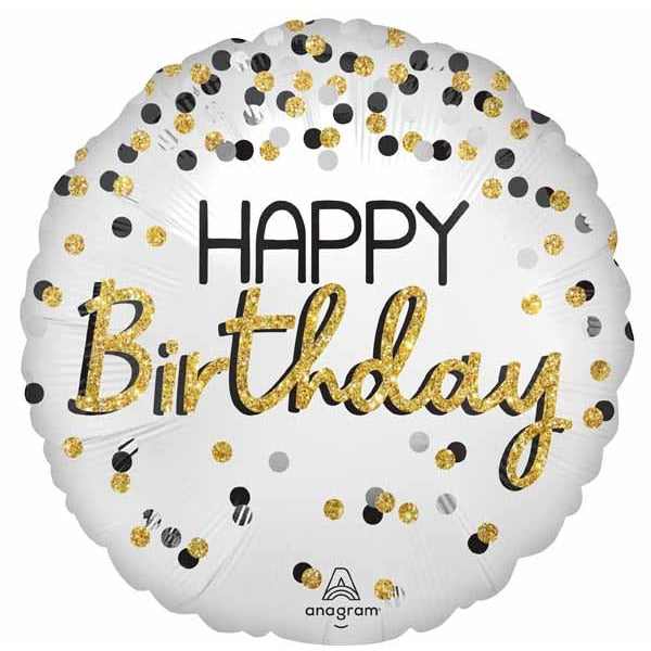 BLK SILVER GOLD HBD 18" HX S40 PKG