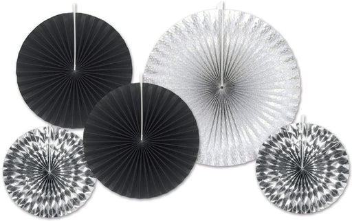 Assorted Black and Silver Deco Fans - Stylish Party Decor (15/Pk)