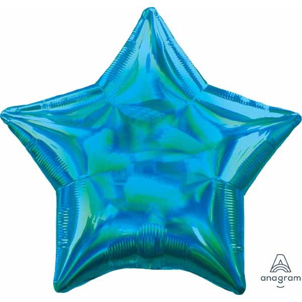 Iridescent Cyan Star Foil Balloon, 19 Inch