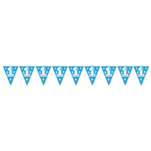 Blue 1st Birthday Pennant Banner: Celebratory Party Decoration (3/Pk)