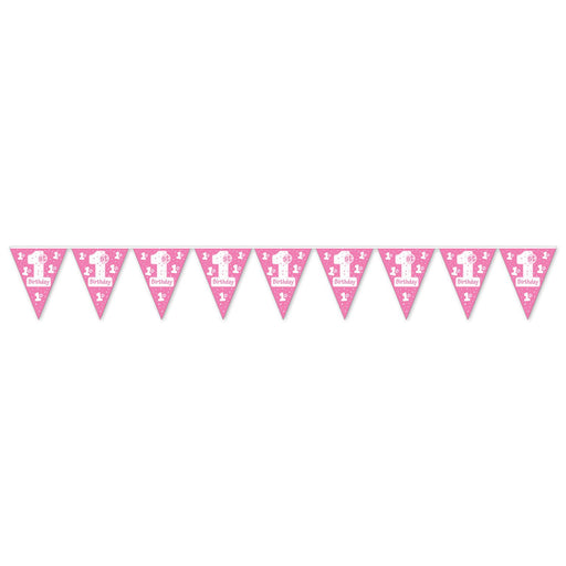 Pink 1st Birthday Pennant Banner: Festive Party Decoration