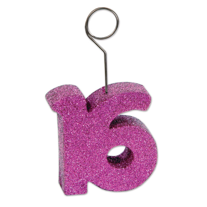 Glittered '16' Photo/Balloon Holder: Sweet 16 Celebration Accent