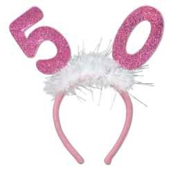 50th Birthday Glittered Bopper Headband with Marabou