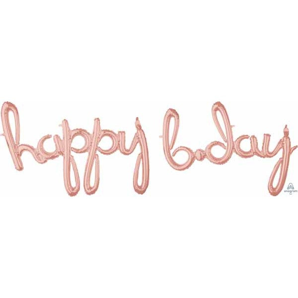 Rose Gold Happy Bday Script Balloon