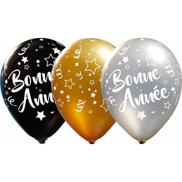 Bonne Année All-Over 12-Inch Latex Balloons, 50 Count