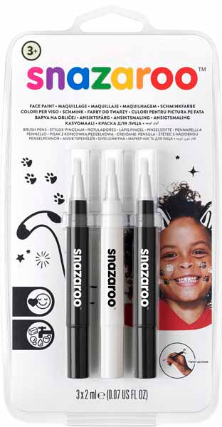 Snazaroo Monochrome Face Paint Brush Pens, 3 Pack
