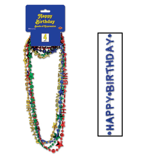 Happy Birthday Beads-Of-Expression Colorful Party Necklace (12/Pk)