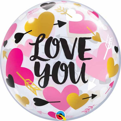 I Love You Hearts & Arrows 22-Inch Bubble Balloon