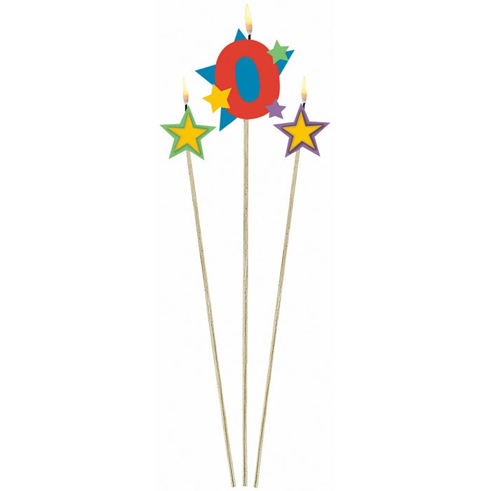 Number 0 Star Candle Stick Set, 3 Pieces