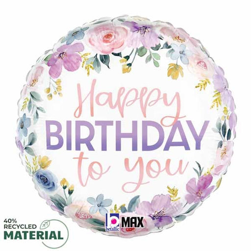 Floral Watercolor Happy Birthday 18-Inch Round Foil Balloon