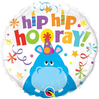 Hip Hip Hooray Hippo 18-Inch Round Foil Balloon