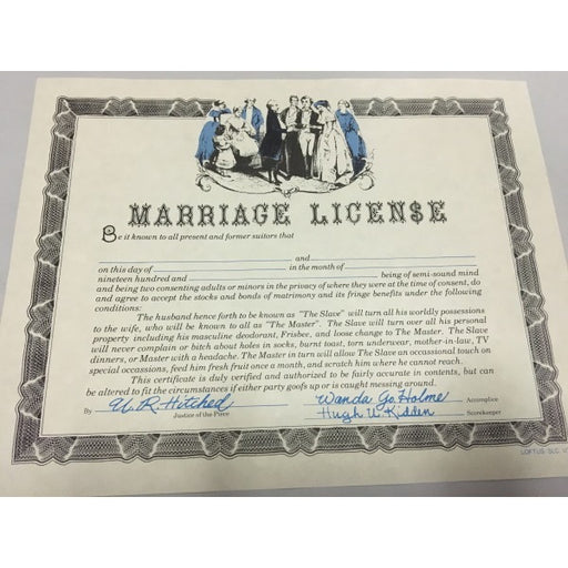 Novelty Fake Marriage License Gag Prop, 1 Piece
