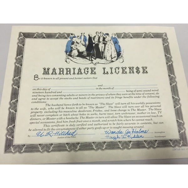 Novelty Fake Marriage License Gag Prop, 1 Piece
