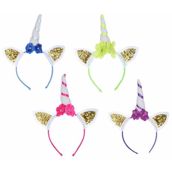 Glittered Unicorn Headbands, 4 Pack
