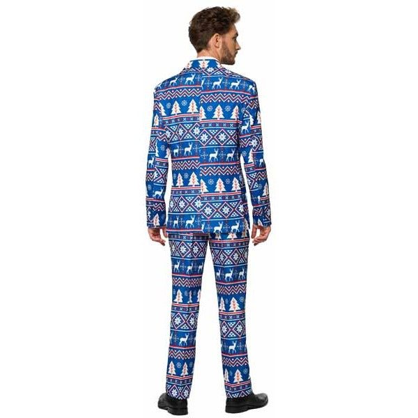 Suitmeister Men's Blue Nordic Christmas Suit, Small