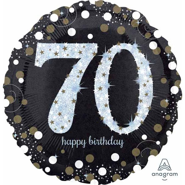 Sparkling 70th Birthday Round Foil Balloon, 18 Inch