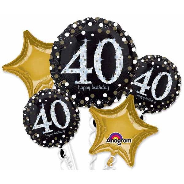 Sparkling 40th Birthday Foil Balloon Bouquet, 5 Piece