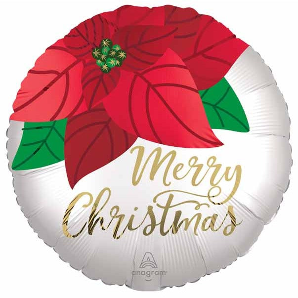 Christmas Poinsettia 18-Inch Round Foil Balloon
