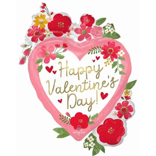 34-Inch Happy Valentine's Day Floral Foil Balloon