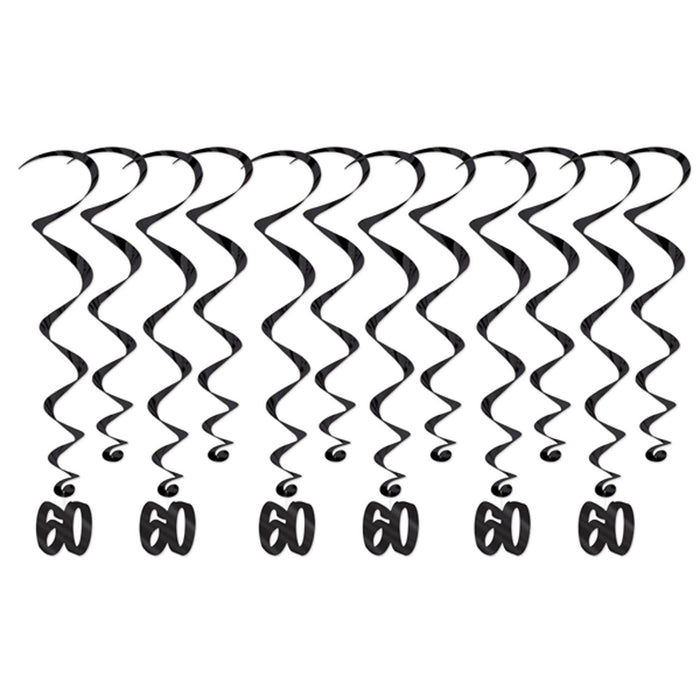 Dynamic "60" Birthday Whirls: Stylish Decor for Milestone Celebrations (12/Pk)