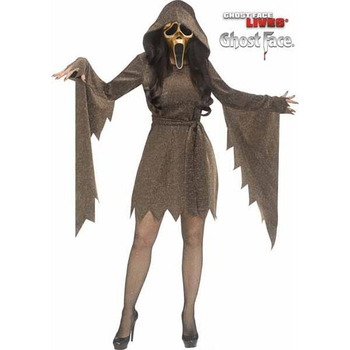 Gold Shimmer Ghost Face Adult Costume, Small/Medium (2-8)