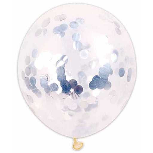 12-Inch Silver Confetti Print Latex Balloons, 6-Pack