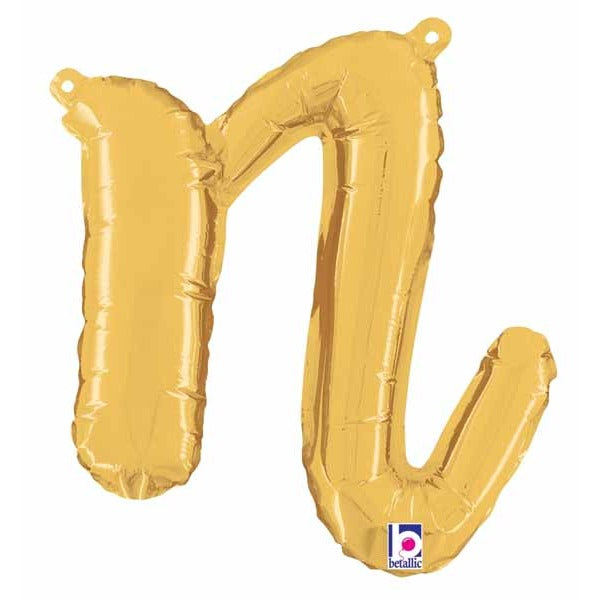 14" Gold Script Letter N Balloon