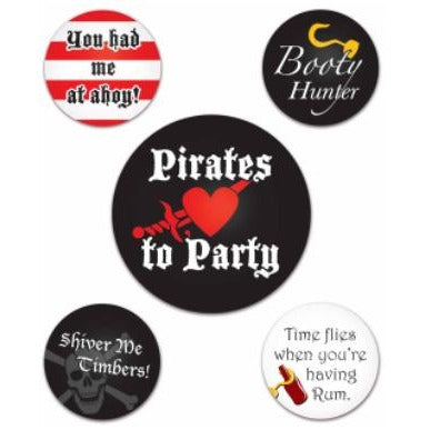 Pirate Party Buttons, 5 Count