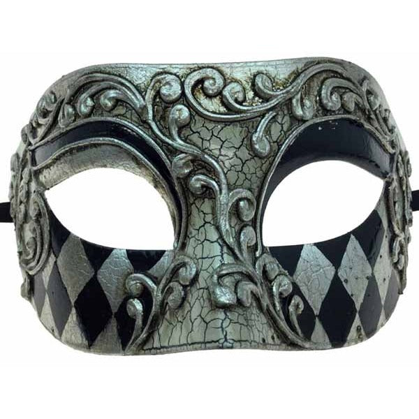 Men's Silver Venetian Plastic Masquerade Mask