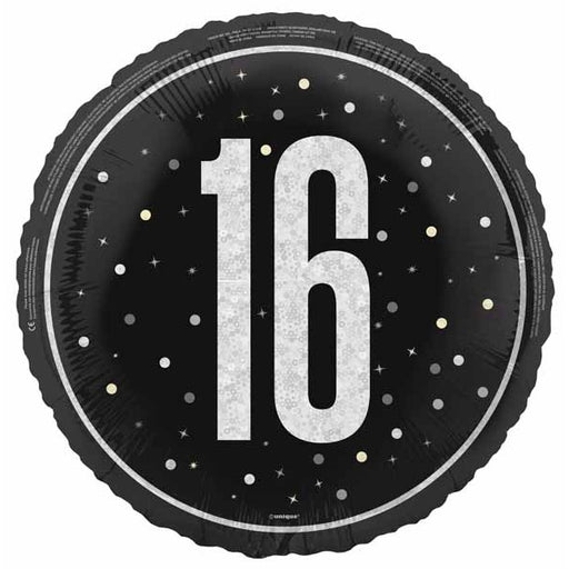Black Glitz 16th Birthday 18-Inch Foil Balloon